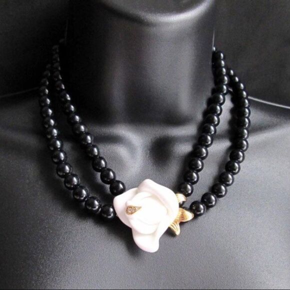 Kenneth J Lane Midnight Rose Black Bead Necklace